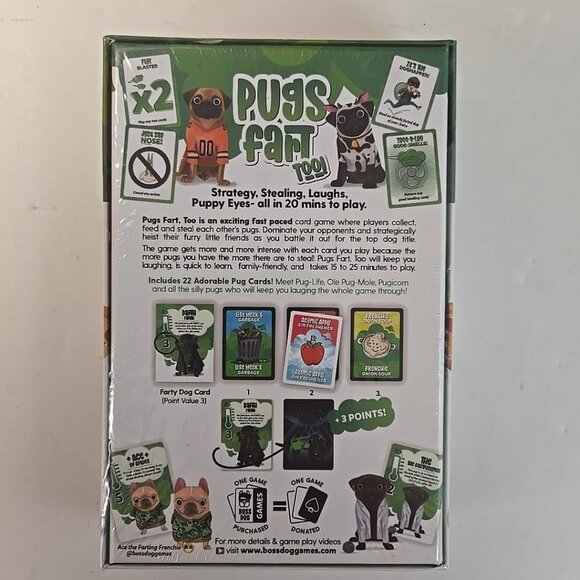 NEW PUGS FART TOO! Full Base Card Game From Farting Frenchies Creators Boss Dog - Picture 2 of 3